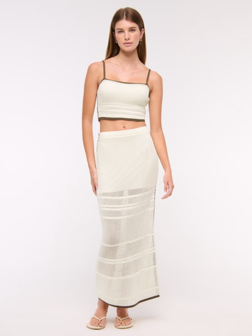 Abercrombie & Fitch Cream Crochet Knit Maxi Skirt & Crop Top Set NWT